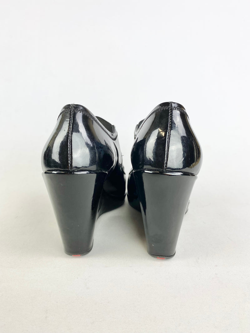 Prada Patent Leather Peep Toe Wedges - EU 37.5