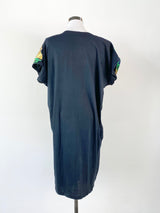 80s Black & Gold Reptile Patterned Dress - AU12