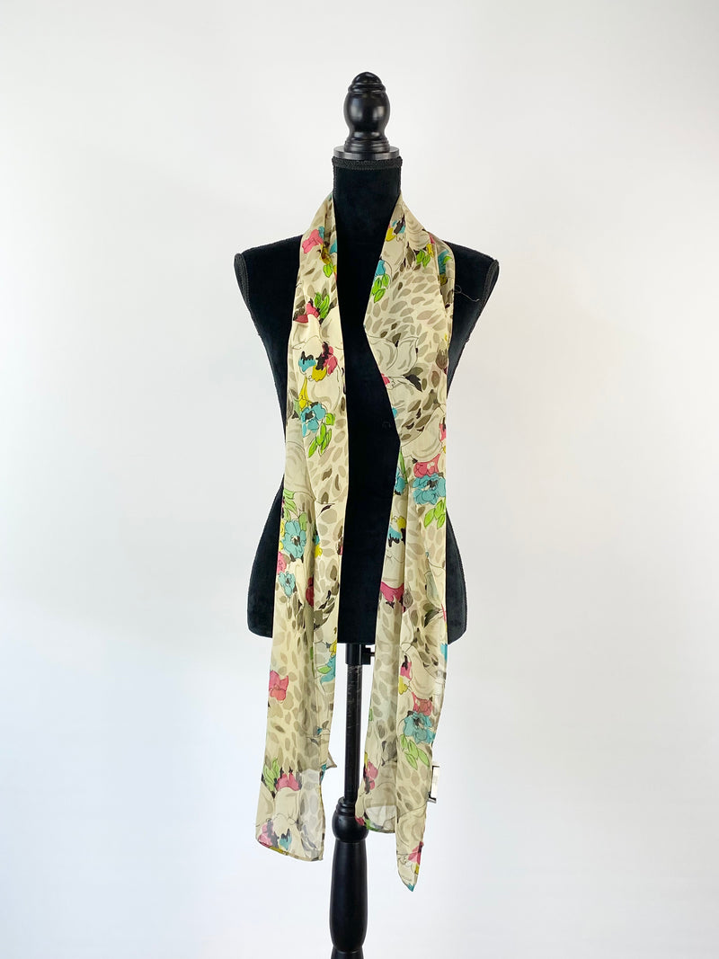 Lisa Ho Cream Silk Floral Scarf