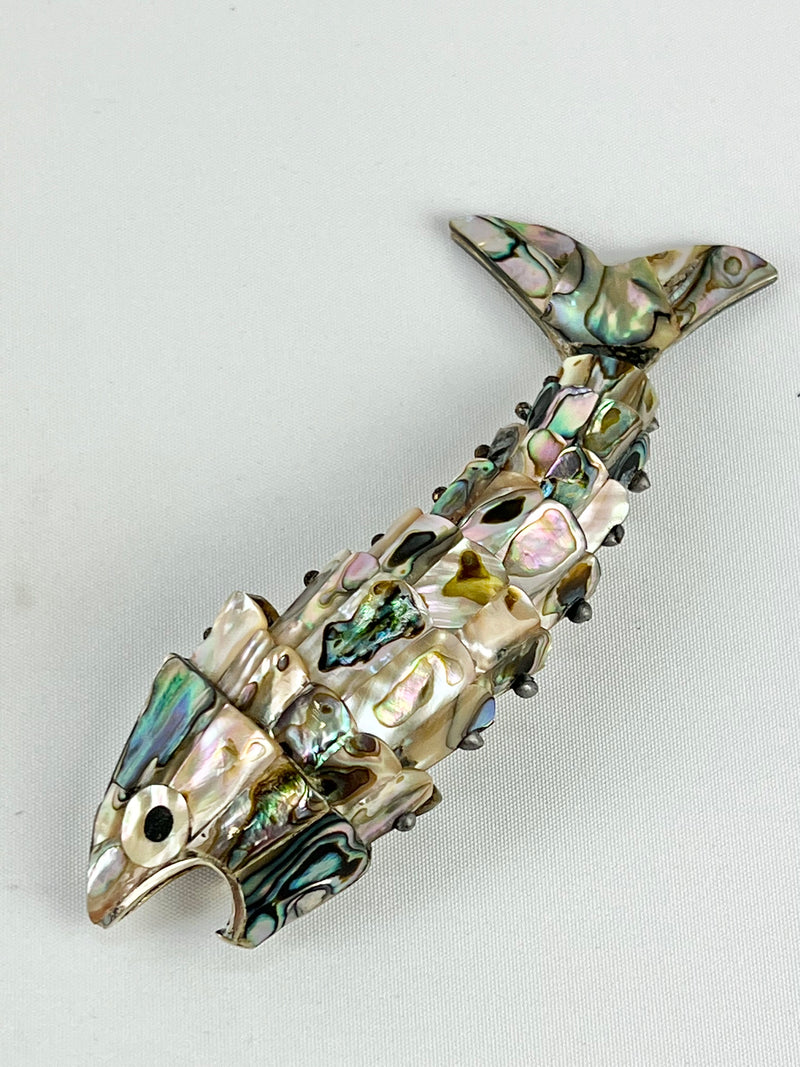 Small Vintage Mother Of Pearl Articulated Fish Bottle Opener