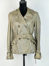 Weekend Max Mara Olive Belted Leather Jacket - AU12