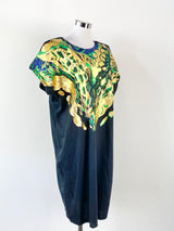 80s Black & Gold Reptile Patterned Dress - AU12
