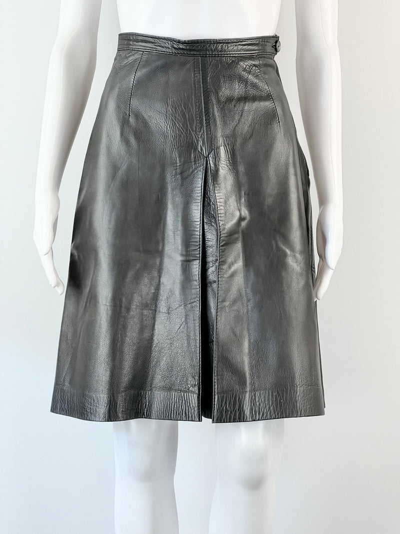 Vintage Black Leather A-Line Skirt - AU4-6
