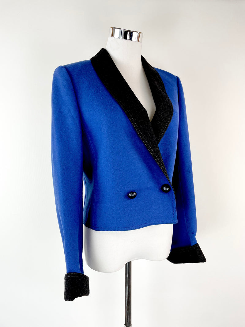 Louis Féraud Royal Blue Cropped Wool Blazer - AU10