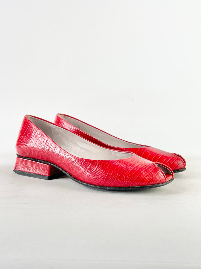 Fiordiluna Red Leather Wedge Shoes - EU36