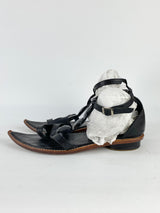 Nicola Finetti Black Pointed Leather Bejewlled Sandals - EU40