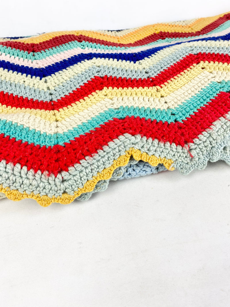 Vintage Chevron Patterned Colourful Crochet Blanket