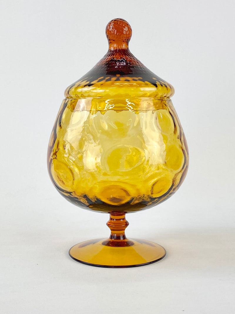 Mid Century Amber Glass Lidded Bon Bon Jar