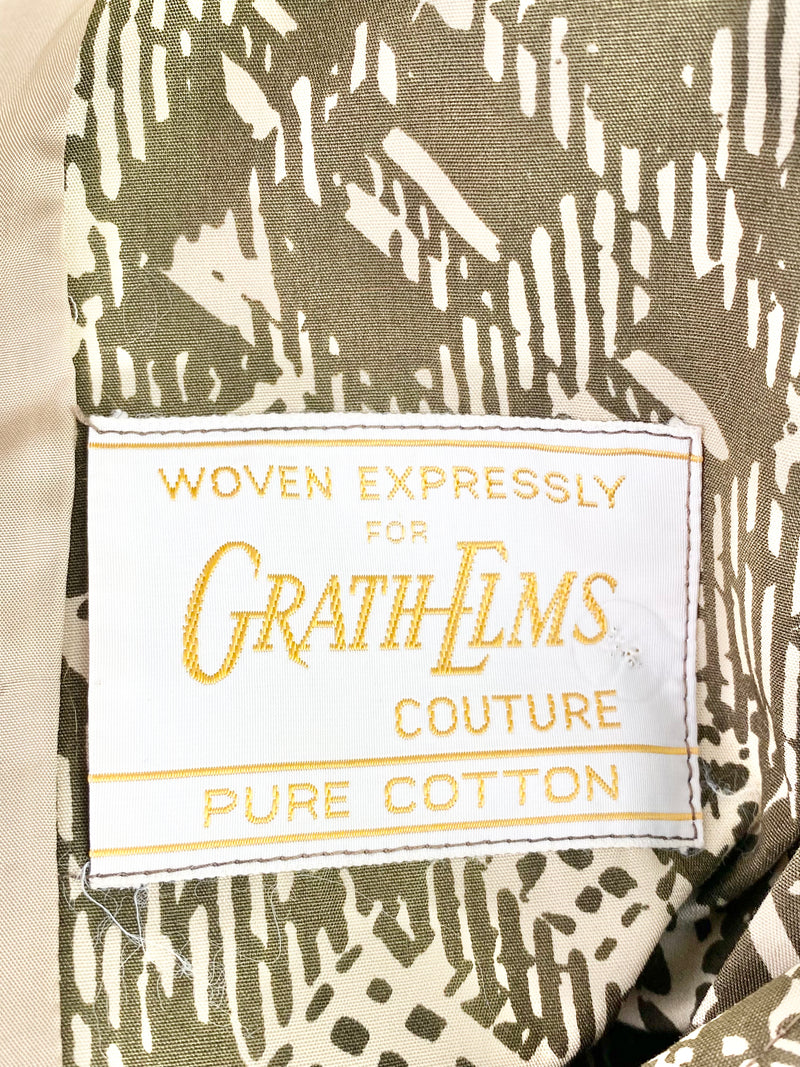 Vintage Grath Elms Green & Cream Modern Houndstooth Cotton Trench Coat - AU16