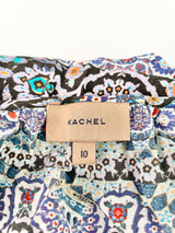 Kachel Blue Boho Print Silk Top - AU10