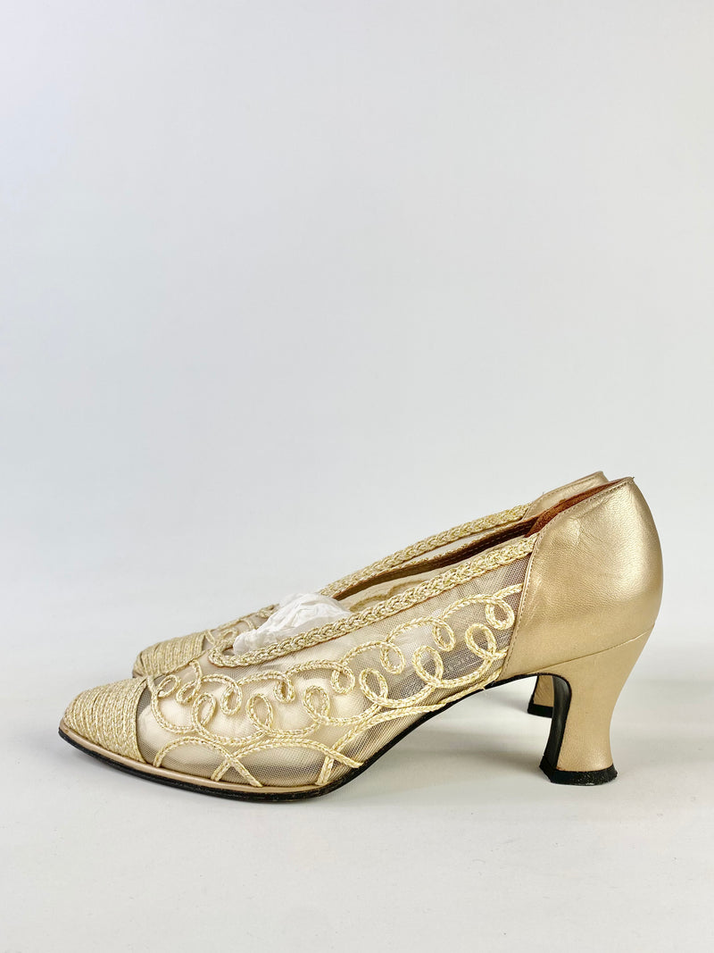 Stuart Weitzman Sheer Gold Lace Heels - EU37.5