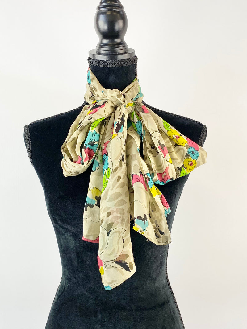 Lisa Ho Cream Silk Floral Scarf