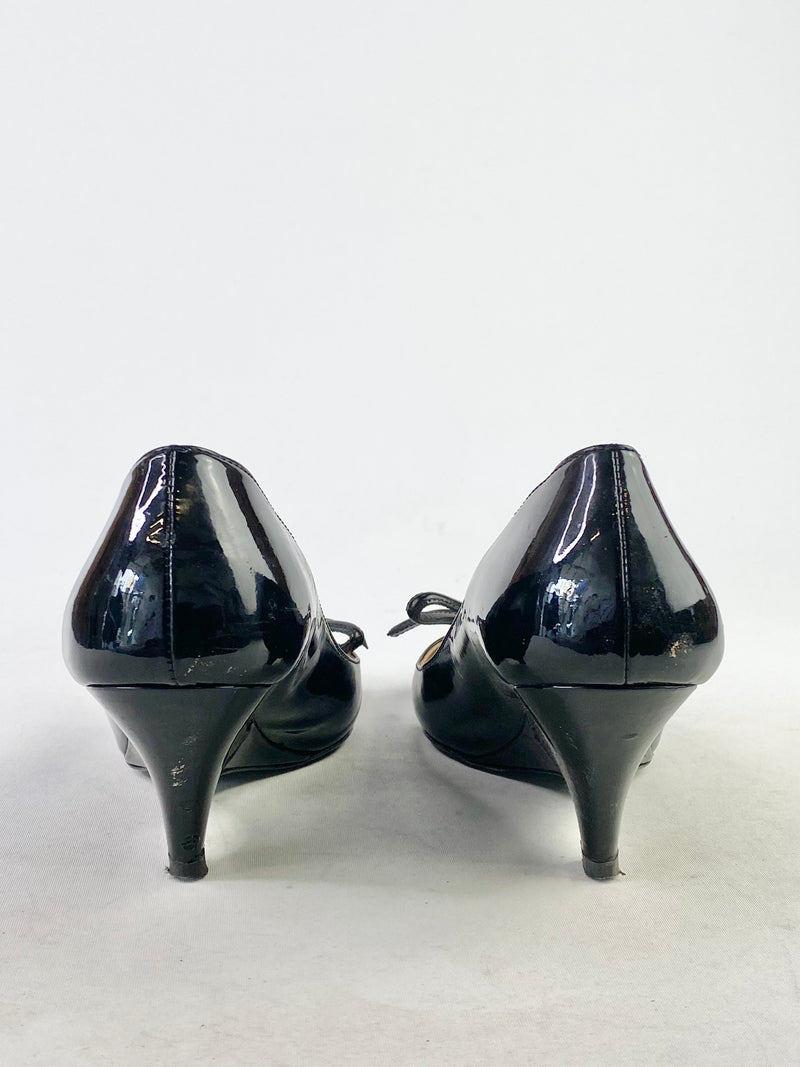 Prada Black Patent Leather Round Toe Wedge - EU36