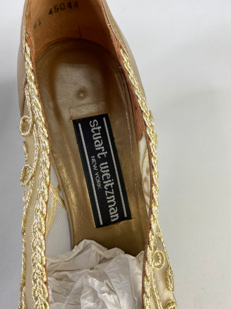 Stuart Weitzman Sheer Gold Lace Heels - EU37.5