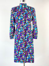 Grath Elms Blue & Teal Animal Print Wool Button Up Dress - AU14
