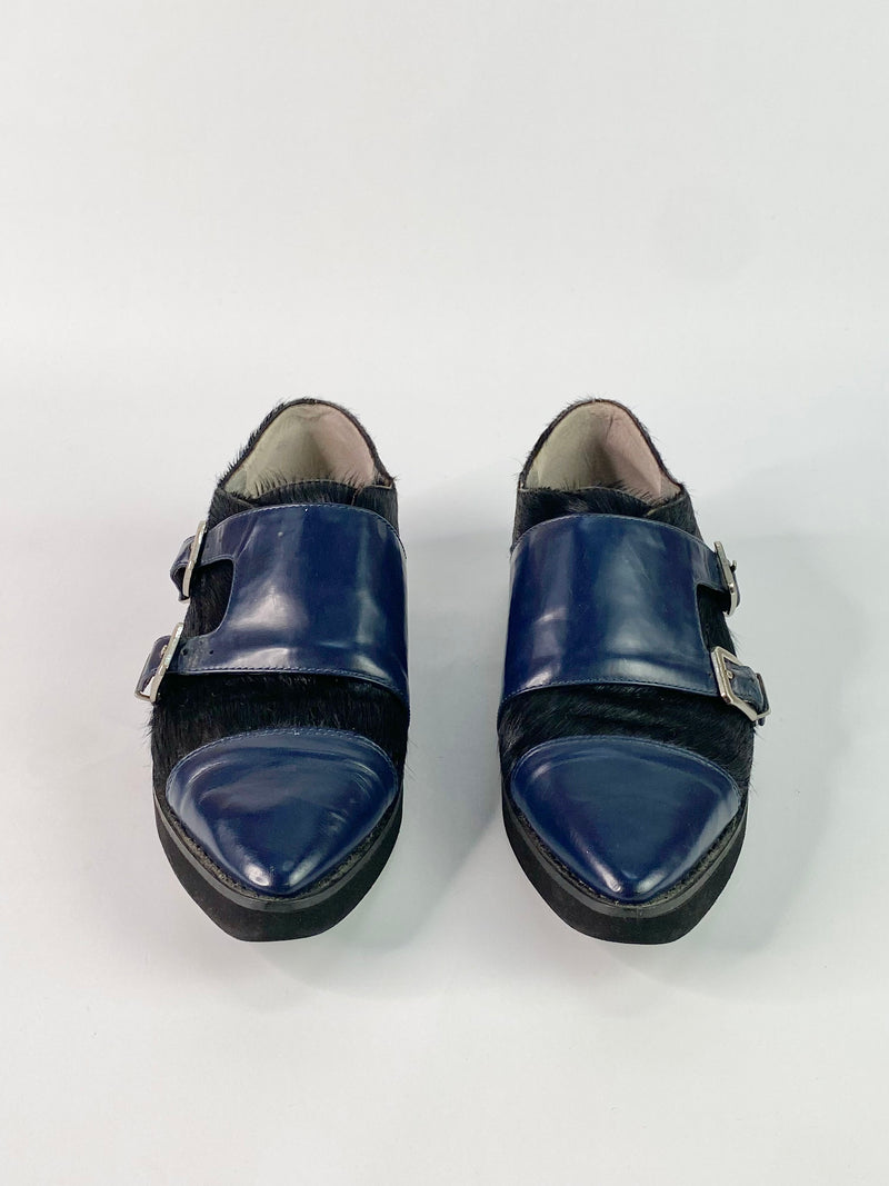 Senso Diffusion Navy & Black Fur Monkstrap Shoes - EU36