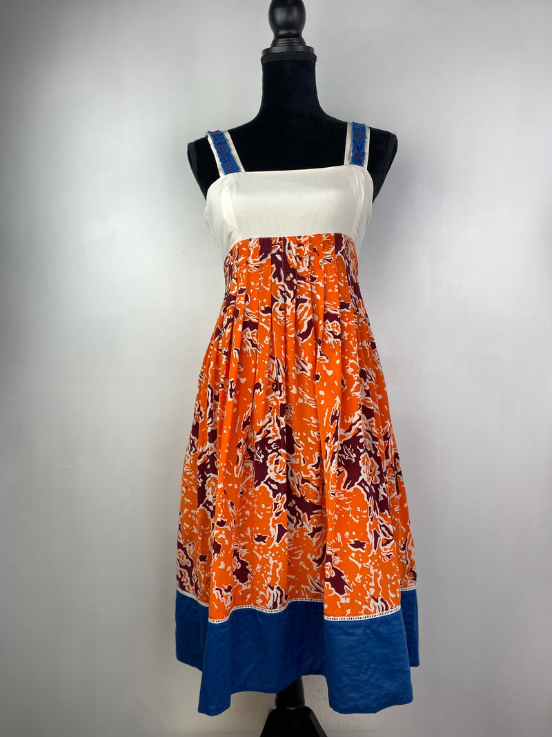 Louche Silk Orange, Blue & Cream Silk Dress - AU 6