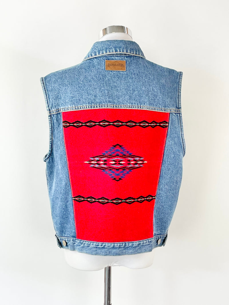 Pendleton Originals Denim Vest With Wool Aztec Design - M