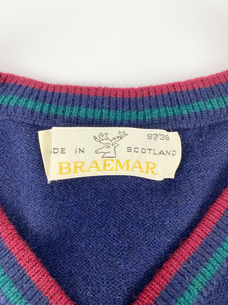 Vintage Braemar Scottish Made Lambswool Blue & Green V-Neck Sweater