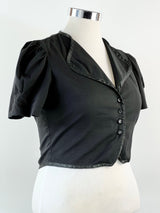 Queen by Christine Boyle Black Puff Sleeve Cropped Blouse - AU12