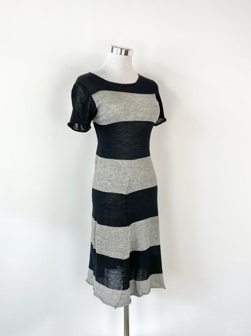 Comme des Garçons Black & Grey Striped Wool Midi Dress - AU8/10/12