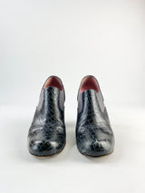 John Fluevog Black Reptile Textured Heeled Ankle Boots - EU36