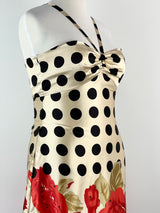 Sacha Drake Gold Silk Polka Dot & Floral Dress - AU12