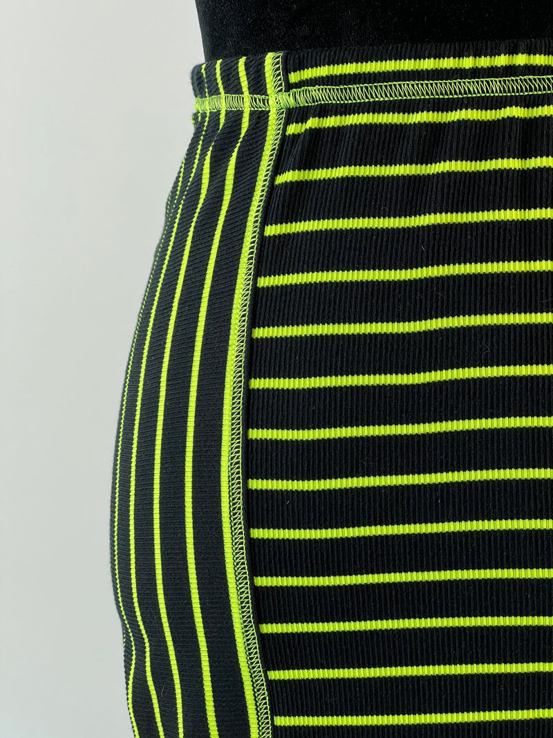 Y2K Deadstock Black & Neon Yellow Striped Asymmetrical Skirt - AU10