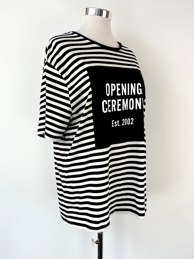 Opening Ceremony White & Navy Striped T-Shirt - L