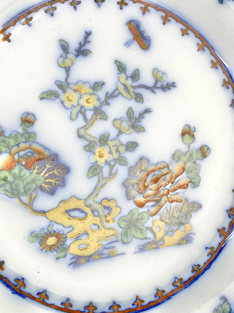 1833 - 1847 Copeland Garrett Hand Painted Flow Blue Imari Branch & Flowers Dish
