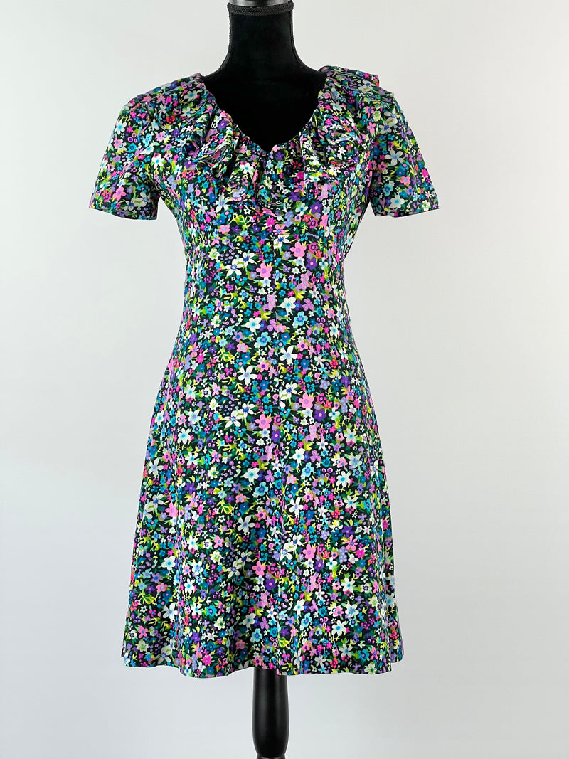 70s Handmade Floral Mini Dress - AU8