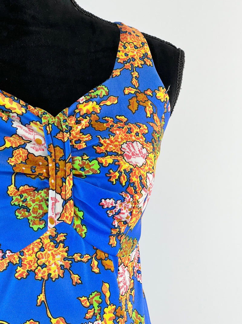 70s Handmade Floral Mini Dress - AU8