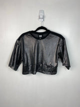 IVY PARK Gunmetal Metallic Logo Oversized Shirt Mesh Crop Top - AU 8 / 10