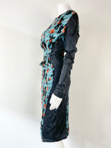 Leonard St Black & Turquoise Long Sleeve Dress - AU6