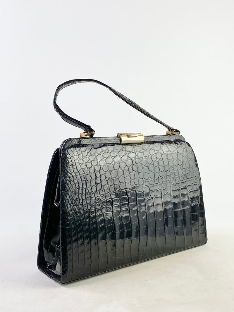 Vintage Black Crocodile Leather handbag