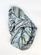 Black And Blue Motif Patterned Silk Scarf