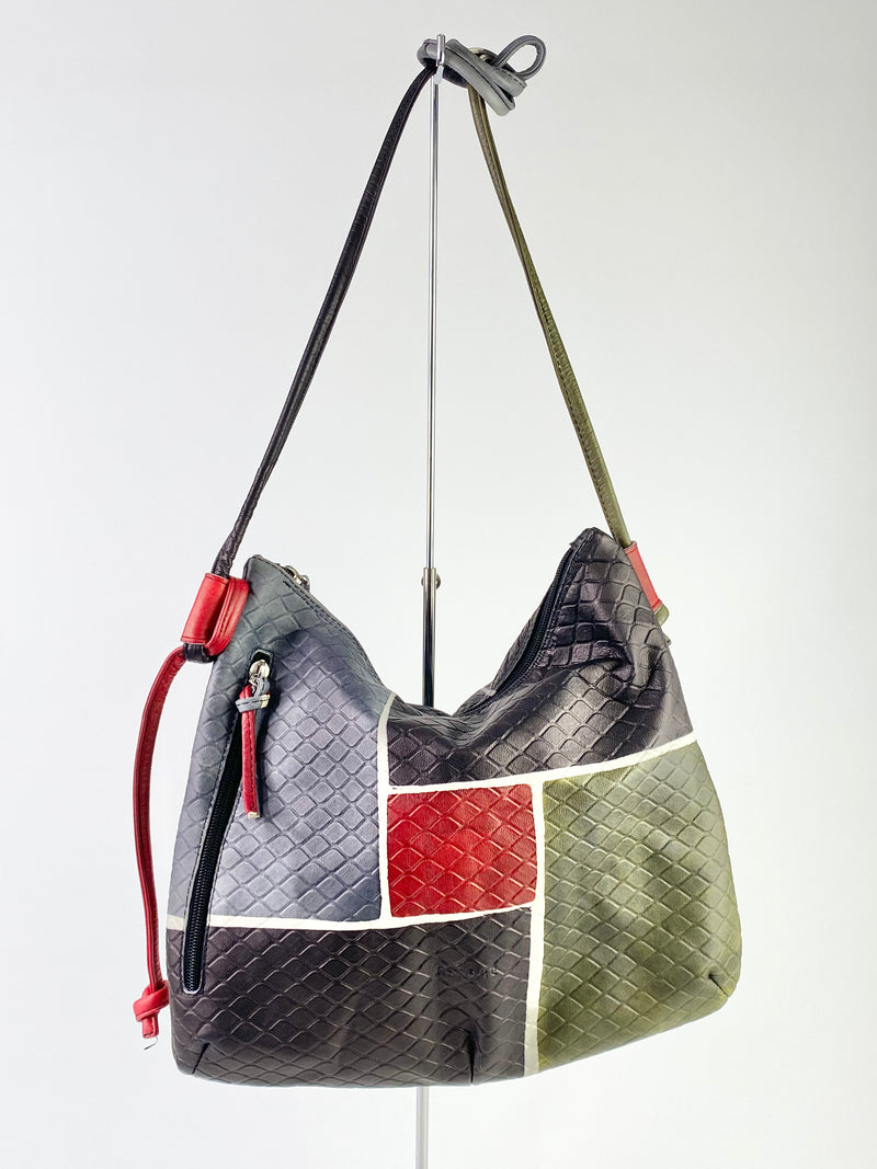 Astore Red Grey & Black Leather Shoulder Bag