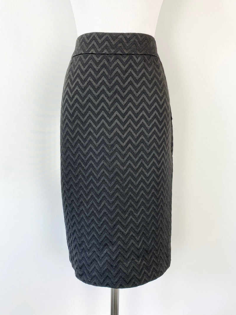 Armani Collezioni Black Chevron Embossed Pencil Skirt - AU10