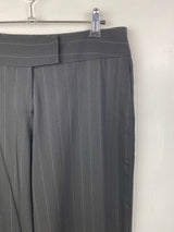Black Pinstripe wool blend wide leg Slacks - AU14-16