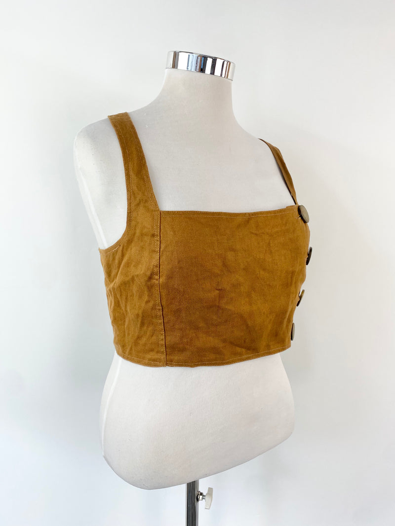 Nicholas Mustard Linen & Silk Crop Bustier - AU12