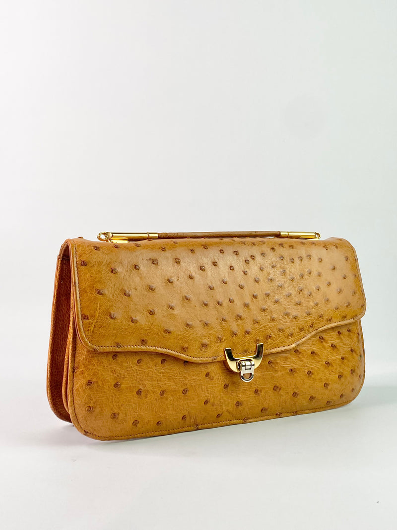 Vintage Fiorenza Tan Ostrich Leather Handbag