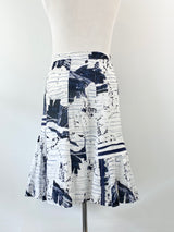 Didier Parakian White & Blue Patterned Cotton Skirt - AU12