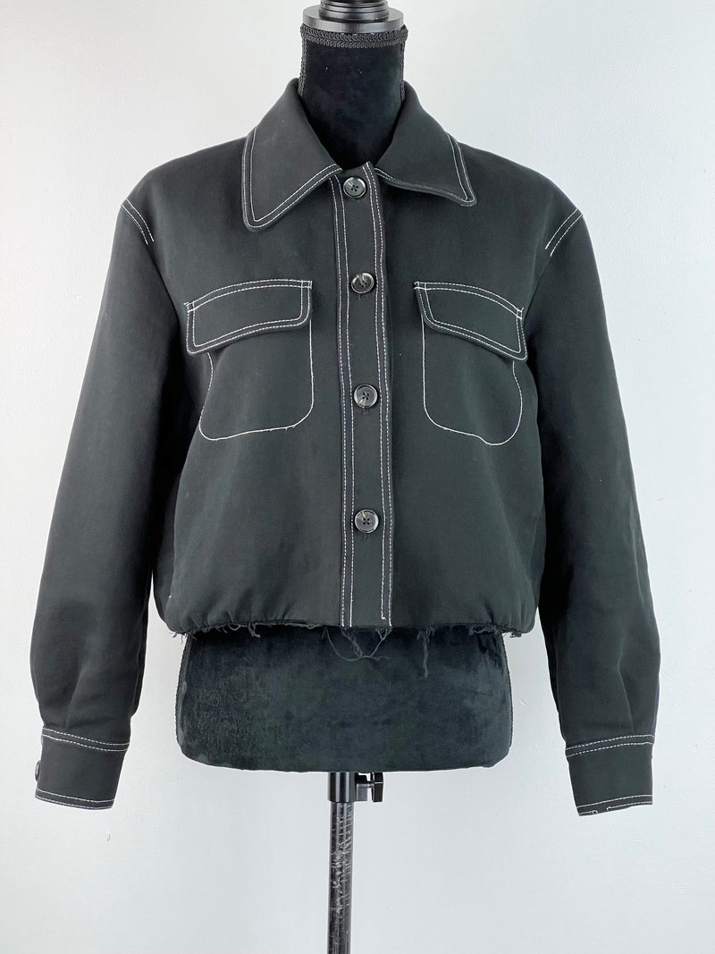 Incu Collection Black Contrast Stitch Cropped Cotton Jacket - AU12