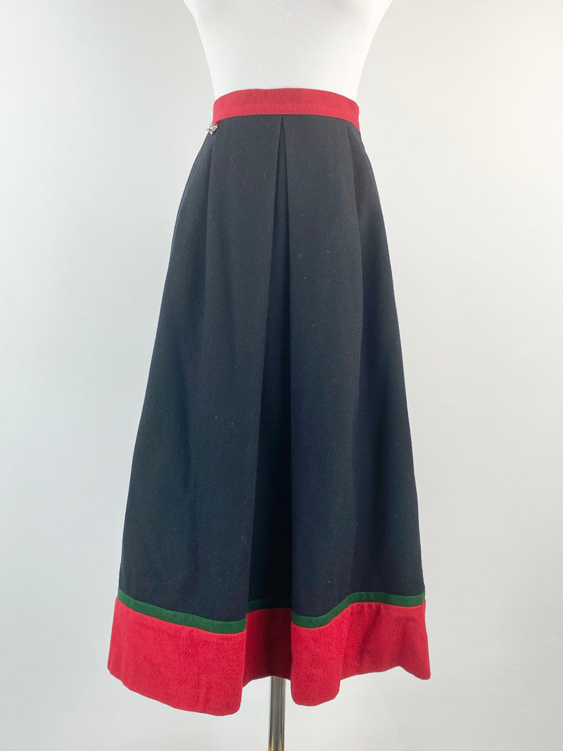 Vintage Black & Red Contrast Wool Skirt - AU6