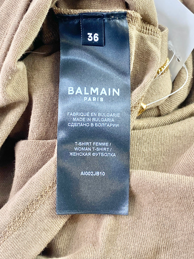 Balmain Cut Out Crop Olive Green T-Shirt - AU6/8