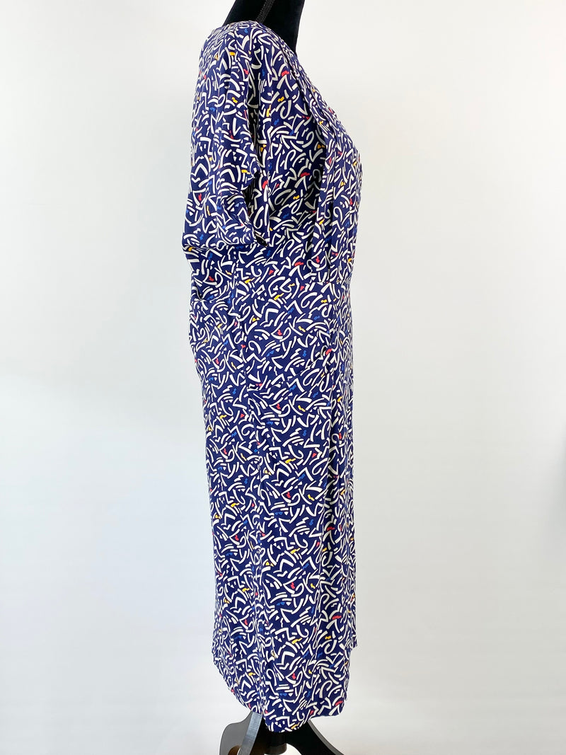Vintage Stitches Melbourne Blue Pattern Dress - AU16