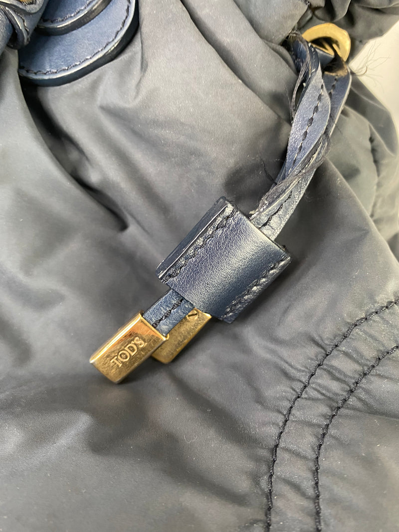 Tod's Midnight Blue Leather Trim Nylon Shoulder Bag