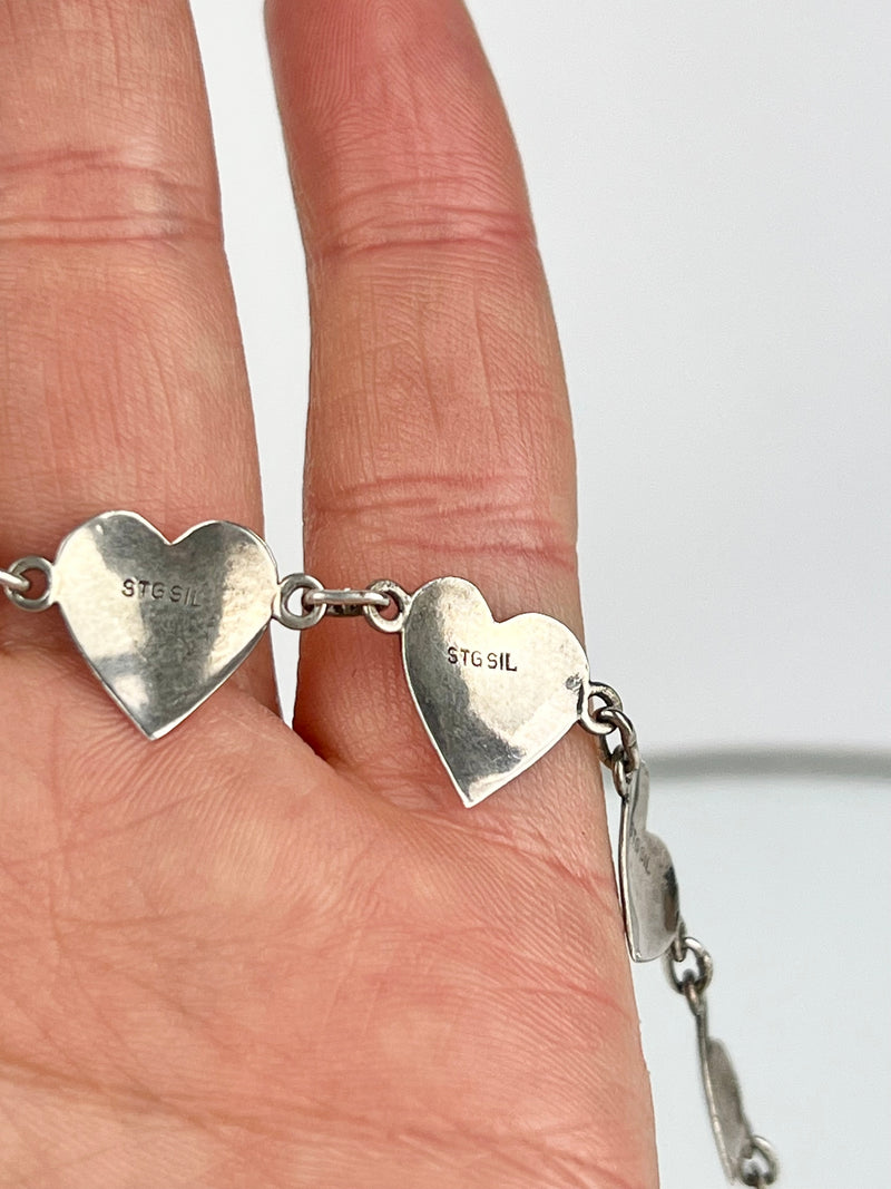 Vintage Childs Sterling Silver Heart Link Bracelet