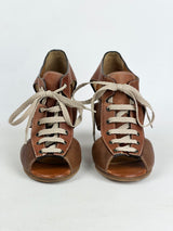 Chloe Tan Leather Caged Lace Up Heels - EU37.5