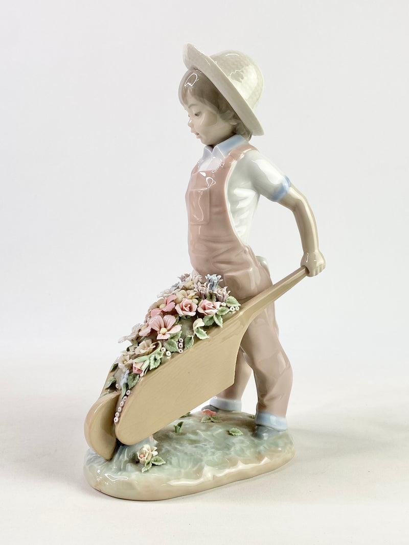 Lladro Boy with Wheelbarrow of Flowers - 1283